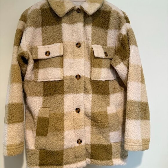 Billabong Fairbanks Fleece Jacket, Plaid Cream and Tan, Size XS - Picture 8 of 8